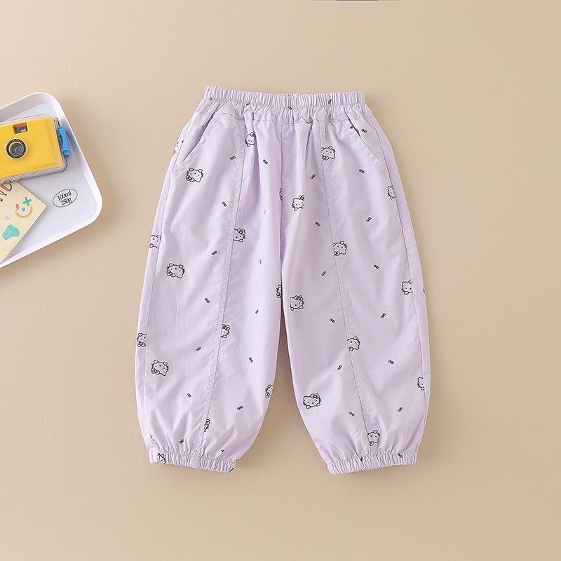 Summer 2026 Girls Mosquito Repellent Cat Print Casual Pants 110 cm