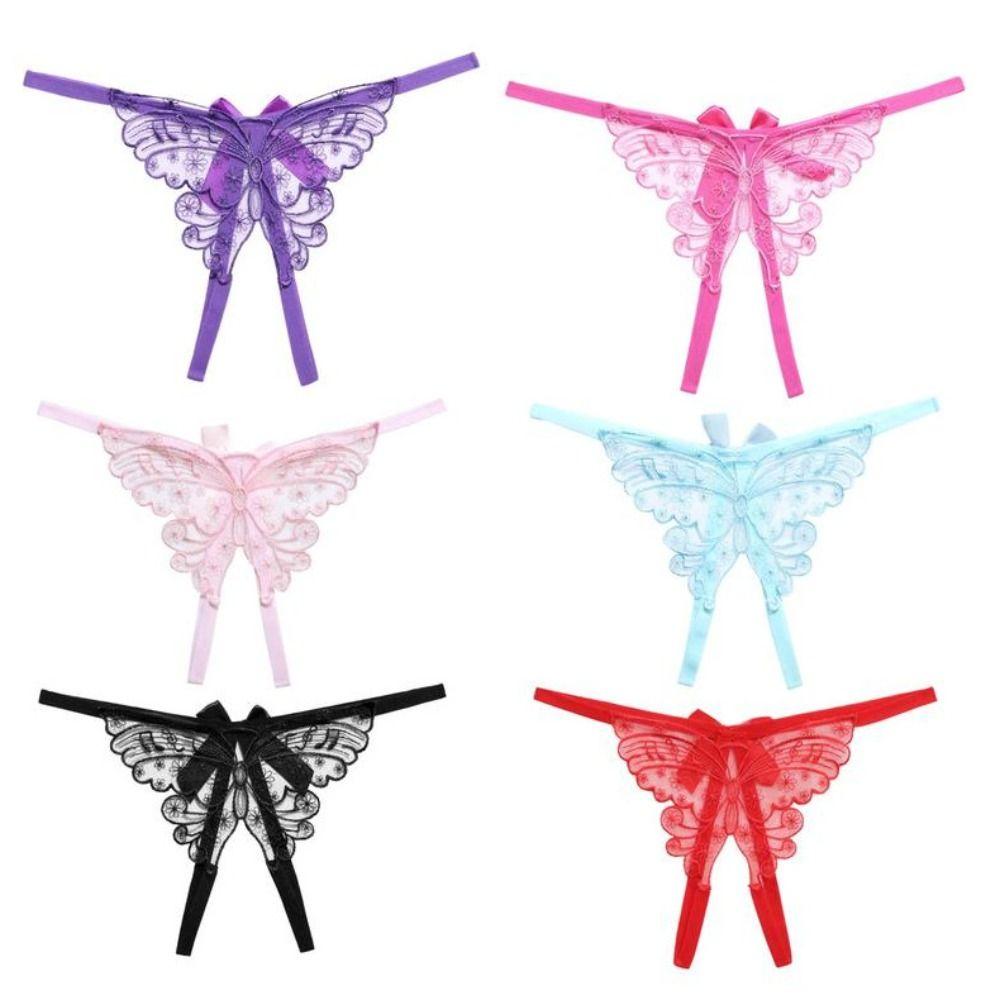 Butterfly Lace Embroidered Panties Thin Belt Bowknot T-Pants Transparent Sexy Mesh Thongs  Gift
