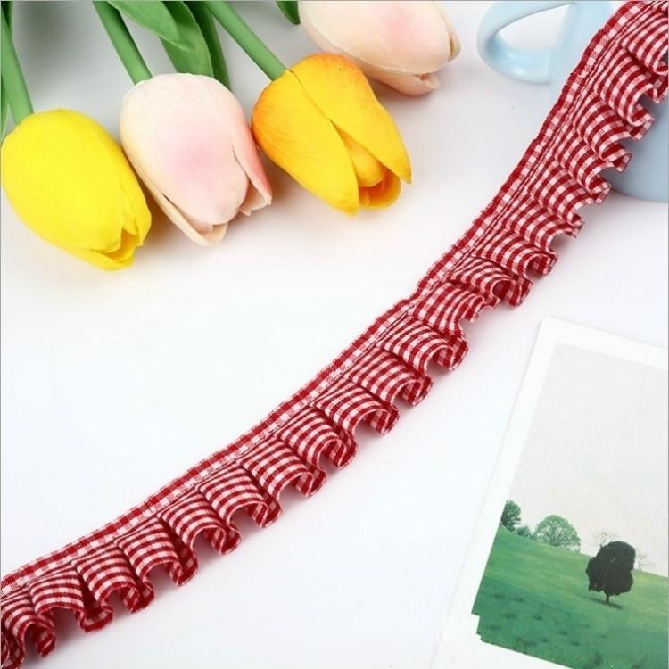 

Тонкая точность плиссировки кружевной ткани в клетку DIY шляпа обувь головной убор подарочная коробка лента одежда для девочек юбка-паттискирт швейное украшение 1 yard красный