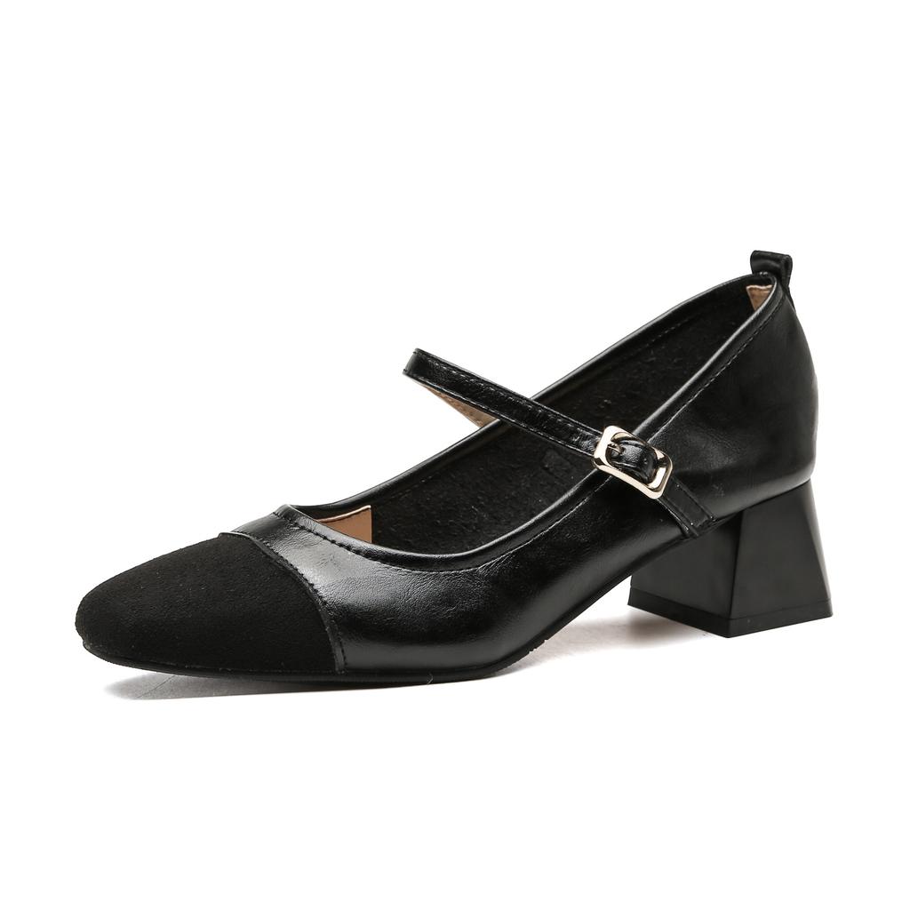 875-2 Temperament retro small square head thick heel Mary Jane single shoes women's one-word buckle 2025 new versatile high heels