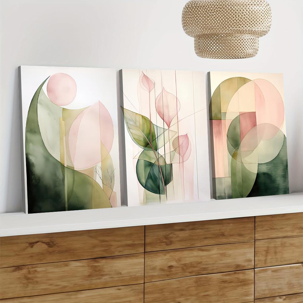 3PC, Modern Abstract Canvas Decorative Painting Combining Geometric Lines and Soft Colors, Nordic Style Home Wall Art Hanging Pa