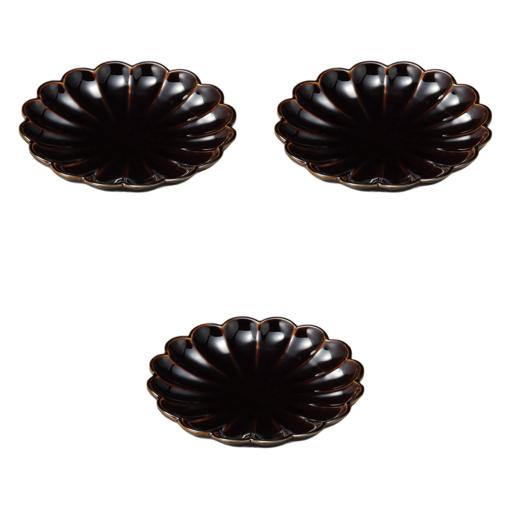 

Set of 3 Caramel Round Plates x Irregular Shape Ceramic Plates by Setomonohonpo Chrysanthemum-Shaped 6.0mm [17.7 2.7cm]