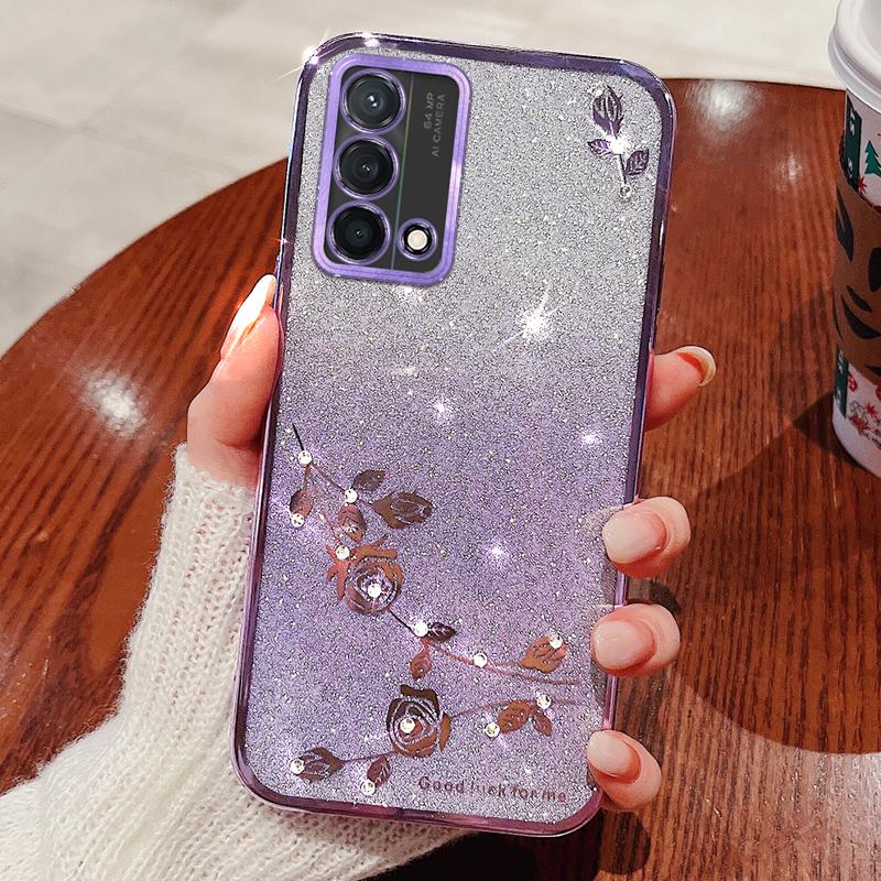 

KADEM For Oppo A74 4G/F19/F19s/A95 4G/Reno6 Lite Case Glitter Flower TPU Phone Cover Purple