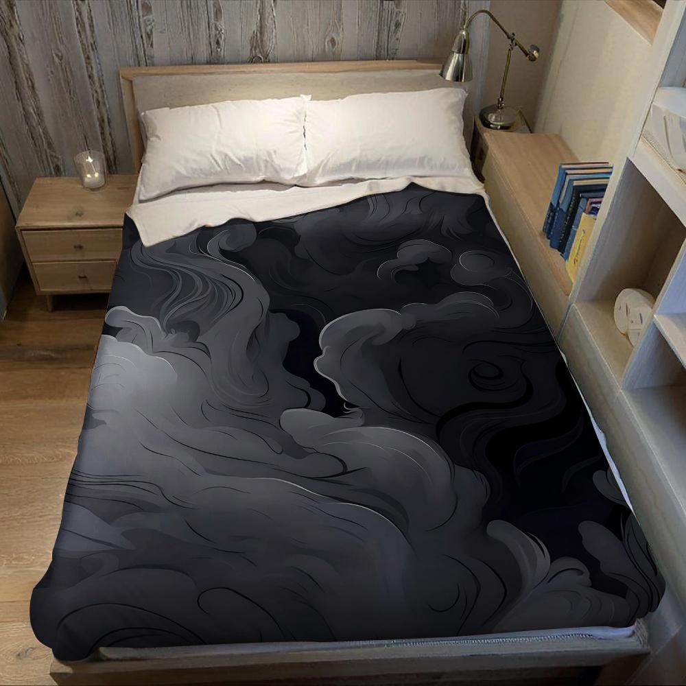Monochrome Smoke Swirl Flannel Blanket Warm Soft Halloween Christmas Couch Warm Cozy Decorative Decor Gift for All Season