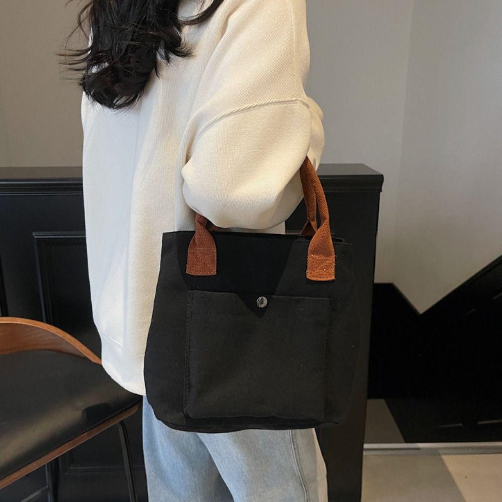 Multiple Pockets Canvas Shoulder Bag Solid Color Women Handbag Casual Oxford Tote Bag Outdoor