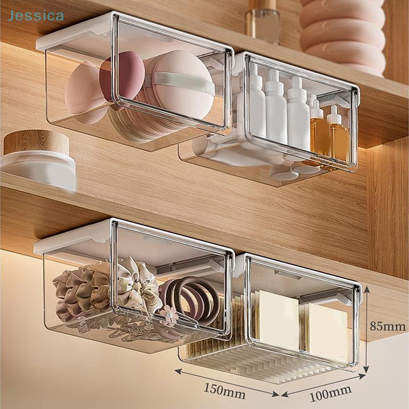 Under-Shelf Hanging Storage Bins Clear Plastic Organizers For Bathroom Kitchen  Closet