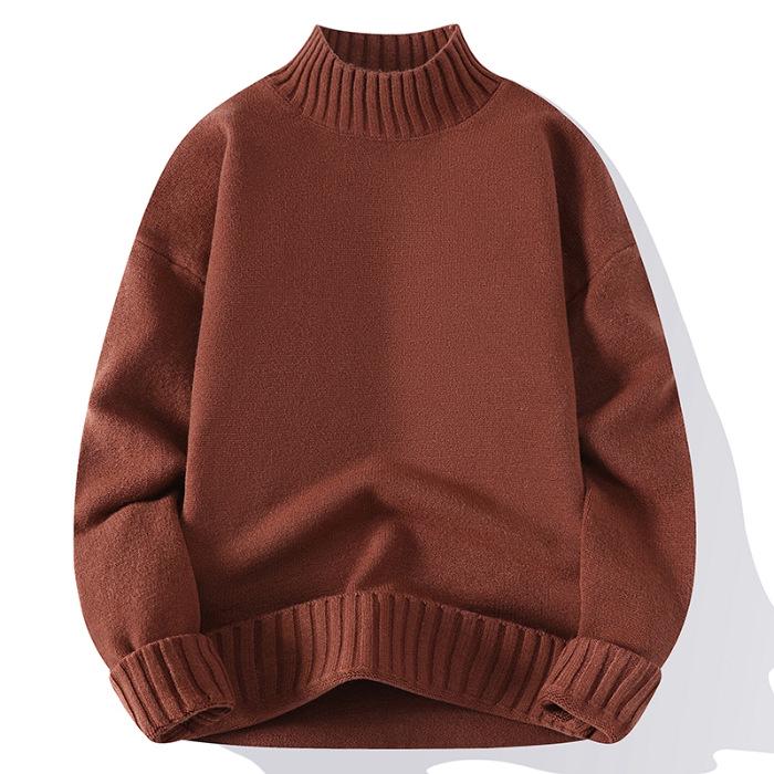 Men s Warm Thick Knit Sweater, Unisex Solid Color, Round Neck/Half High Neck, In Stock. M