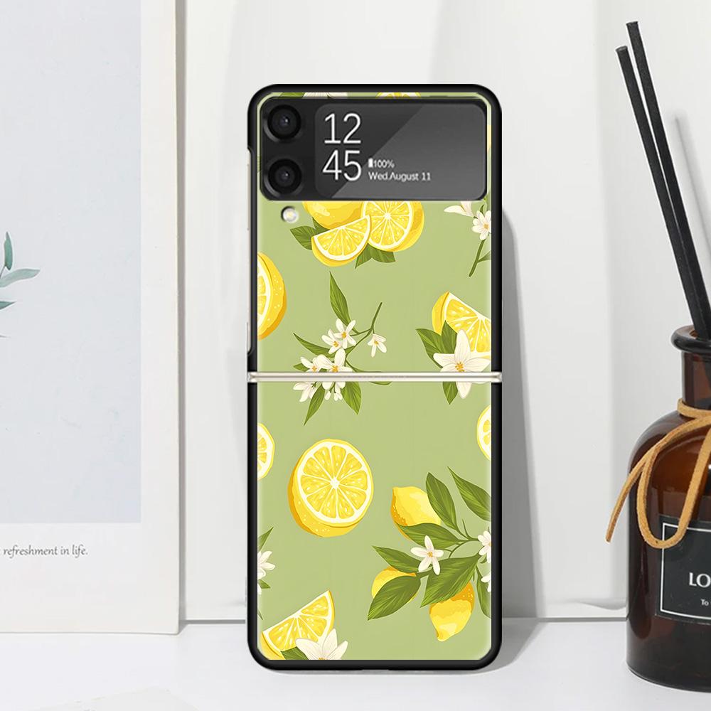 Summer Fruits Lemon Phone Case Cover for Samsung Galaxy Z Flip 7 6 5 4 3 5G Flip3 Flip4 Flip5 ZFlip6 ZFlip7 Black Fundas Clear G