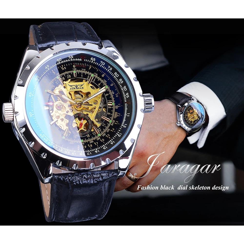 JARAGAR Men's Business Casual Blue Glass Hollowed-out Large Dial Automatic Mechanical Watch GMT1151-1