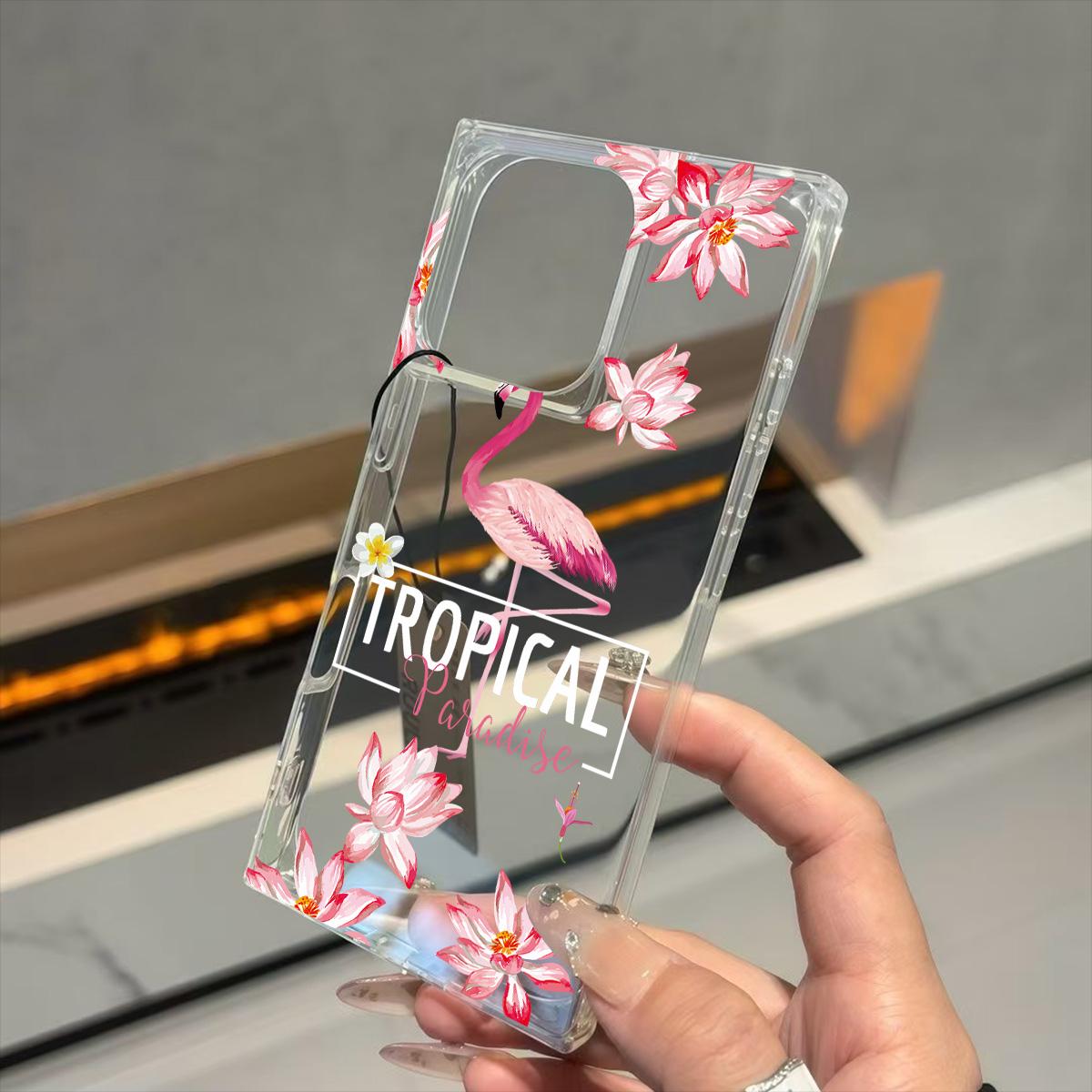 

Clear Square Back Tube Case Protection For iPhone 16 ProMax 13 12 15 Plus 11 14 Pro Max Anti-Oxygen,Beautiful Flamingo Pattern Casing iphone 11 ProMax