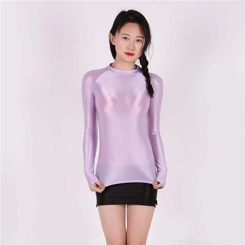 Sexy, Transparent, Breathable Bodycon T-Shirt - Oily Shiny Finish, European & American Plus Size, Comfortable Fit, 7051