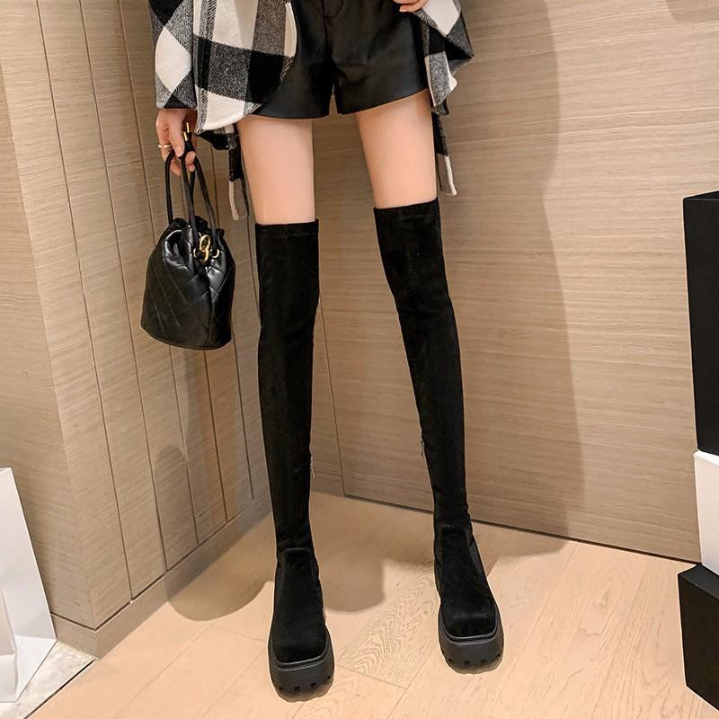 Thick-soled over-knee boots Skinny suede boots Stick to legs Big tube circumference Thick legs Fat mm High boots 40 чёрный 3590₽