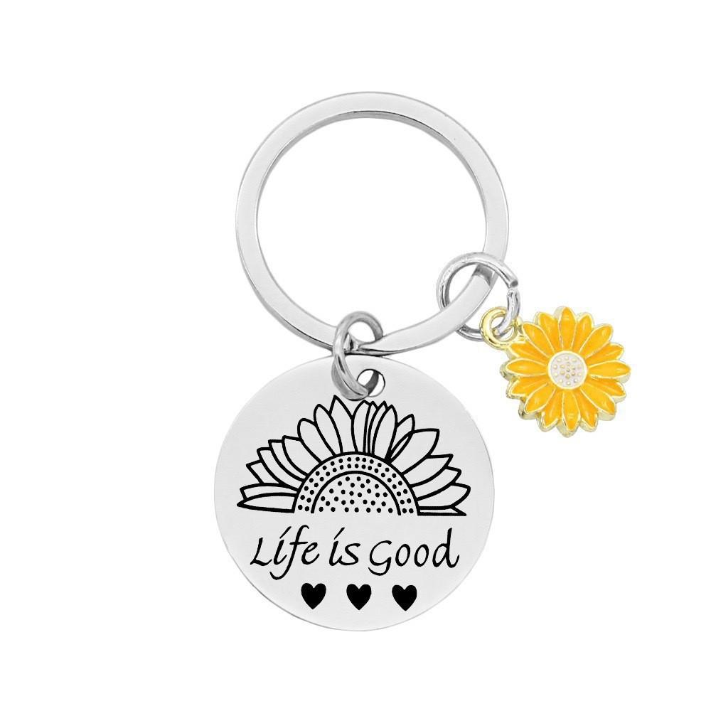Versatile Stainless Steel Key Sunflower Accessory Keychain Send To Friends Thanksgiving Small Gift Laser In Stock Keychain for Backpack Bag Pendant