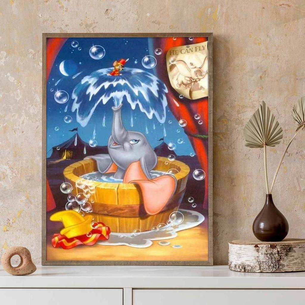 Diamond Mosaic Colorful Diamond Painting The Little Flying Elephant Taking A Bath Full Round Embroidery Cartoon Creative Hobbies Wall Decor