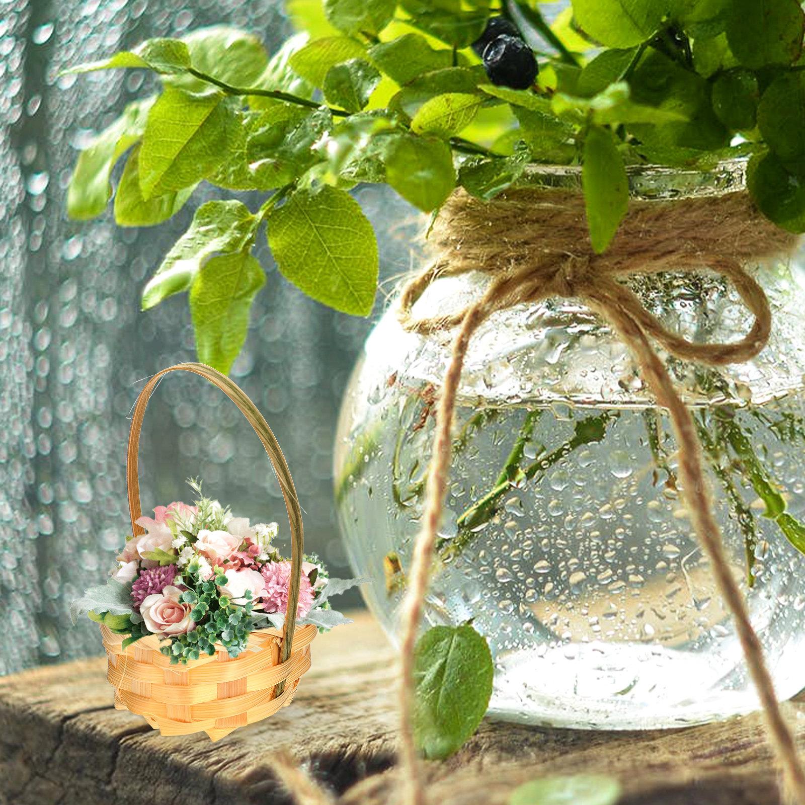 10Pcs Bamboo Mini Flower Storage Basket Multi-Purpose Woven Basket Portable Flower Holder Garden Display 10X5X5CM