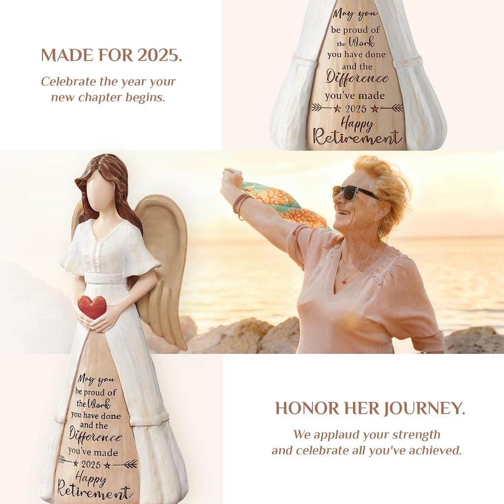 Retirement Gift for Woman 2025: Handcrafted Angel Figurine for Retiring Coworker Teacher Nurse - Meaningful Thank You Farewell Keepsake for New