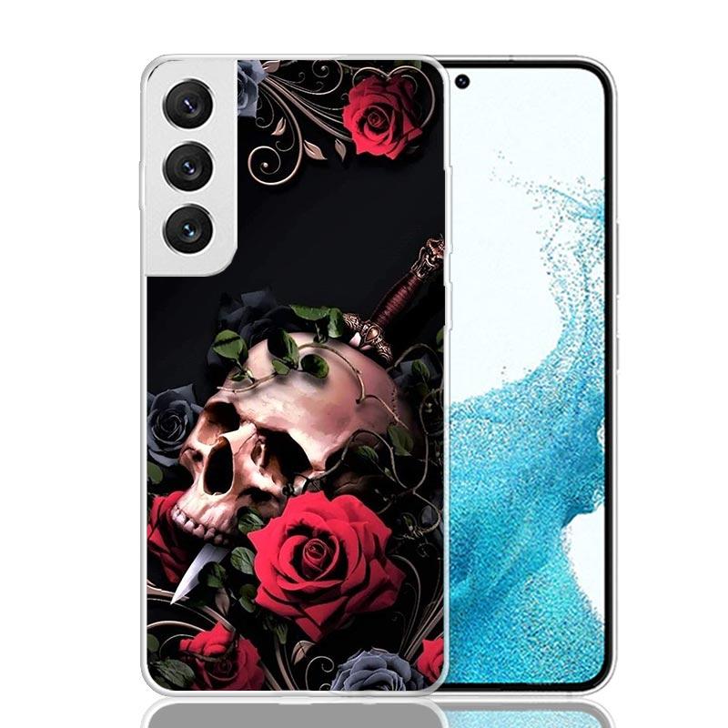 Human Skeleton Red Rose Phone Case For Samsung Galaxy S25 S24 S23 S22 S21 FE S20 Ultra S10 Plus Art Customized Coque Capa S24 S2