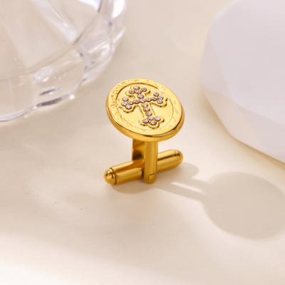 Vintage Elegant Cross K Gold-plated Stainless Steel Micro-inlaid Zircon Cufflinks Shirt Clothes Cufflinks Decorative Accessories