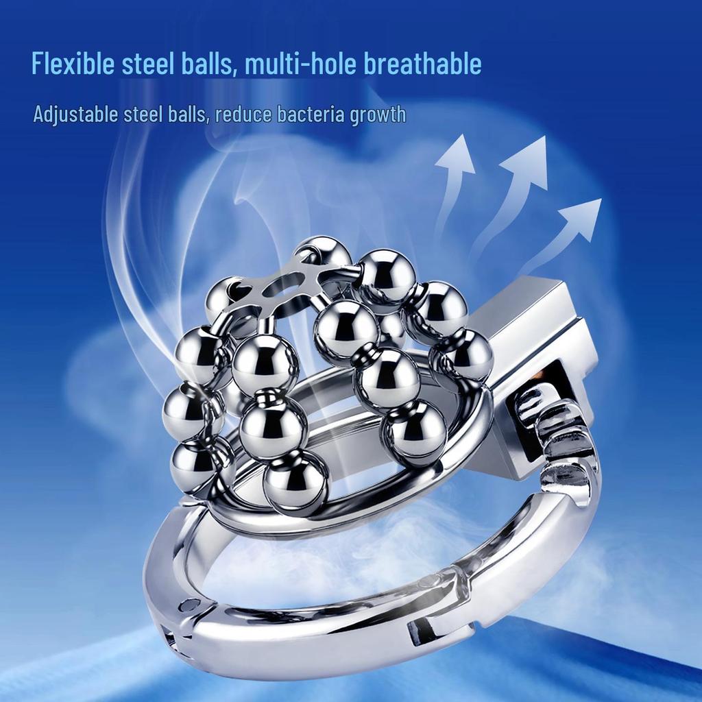 Adjustable Steel Male Chastity Cage with Metal Lock & Bondage Ring