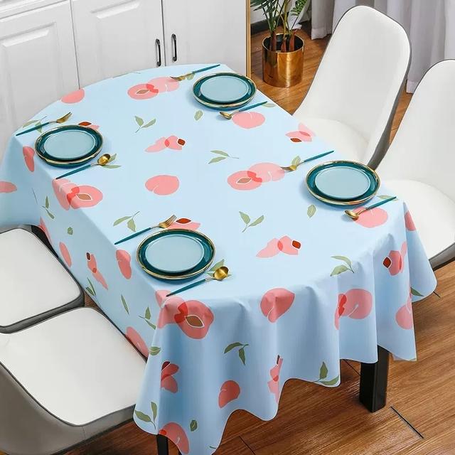 

Овальная скатерть из ПВХ со свежими цветами, водонепроницаемая, маслостойкая, с геометрическим рисунком, легко чистящаяся, декор для кофейной, обеденной скатерти 140x180cm 1pcs