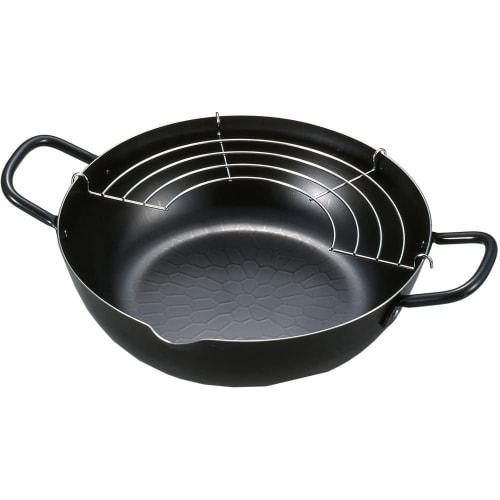 Yoshikawa SH9160 24cm Tempura Pan, Made in Japan, Gas and Induction Compatible, with Strainer, Iron