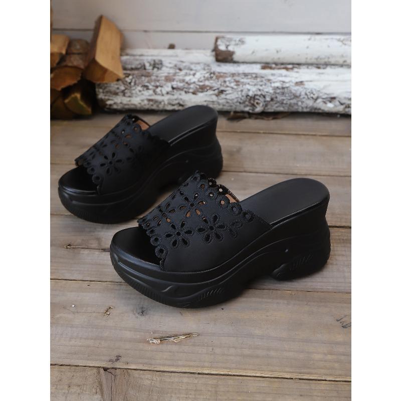 Cut-out Wedge Heel Slippers Women's Summer 2025 New Platform Size Pancake Open-toe Sandals