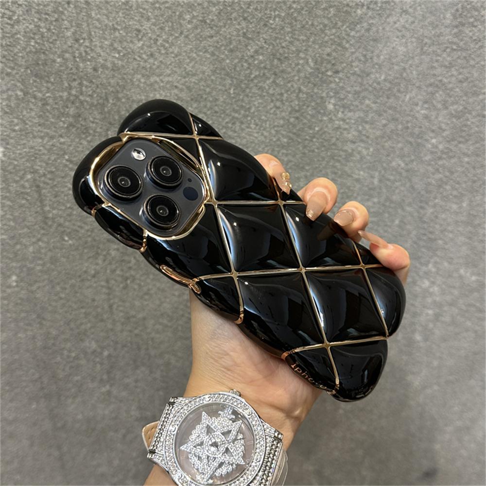 Luxury Plating 3D Diamond Lattice Pattern Soft Silicone Phone Case For iPhone 14Plus 11 12 13 15 Pro Max Shockproof Protection Cover