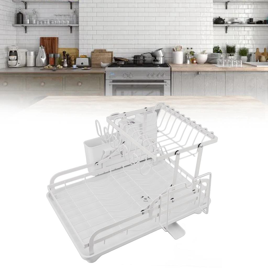 Dish Drying Rack Folding 2 Tier Multipurpose Easy Storage Dish Dryer Rack for Kitchen Countertop