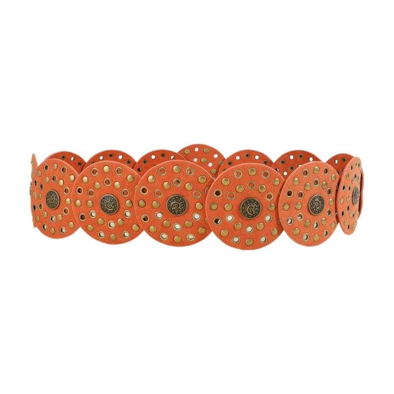 Western Adult Waist Belt with Adjustable Buckle Unique Metal Rivets Waistband PU Waist Belt for Rock Fan Wear Resistant