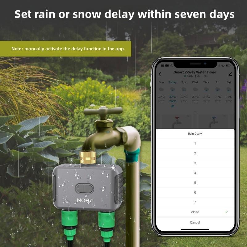 Bluetooth Smart 2 Outlet Water Timer G3/4 Inch Thread EU Standard Tuya APP Remote Irrigation Valve Rain Delay Garden Water Controller