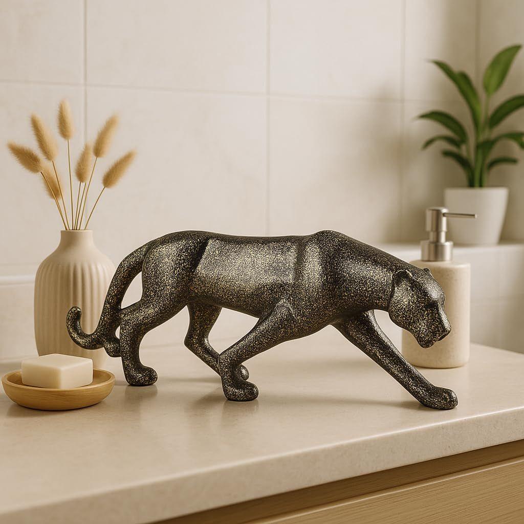 Beautiful Leopard Statue for Home Decor (Pack of 1, Dark Brown)