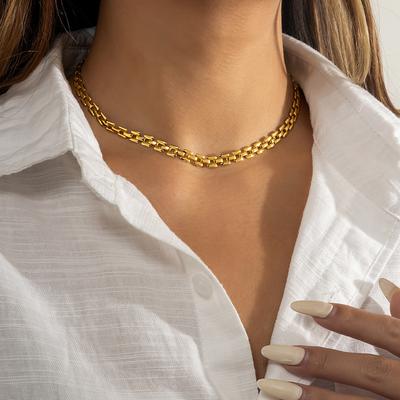 European and American Geometric Hollow Titanium Steel Necklace Women's Street Hip-hop Exaggerated Short Temperament Trend Does Not Fade