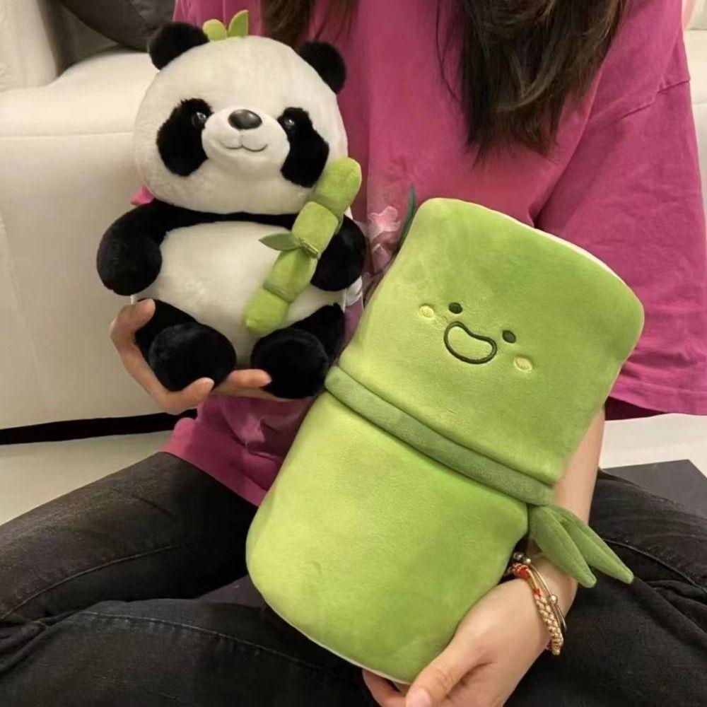 

2 In 1 Plushie Doll 2 In 1 Tube Panda Plush Toy Panda Plush Pillow Soft Toy Panda Stuffed Doll 25cm-Bamboo tube+panda