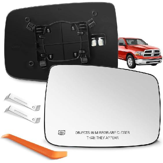 Compatible With Dodge Ram 1500 2500 Driver Side Mirror Glass, 2013 2014 2015 2016 2017 2018 - Left Side Replacement Tow Mirrors, Power Heated,