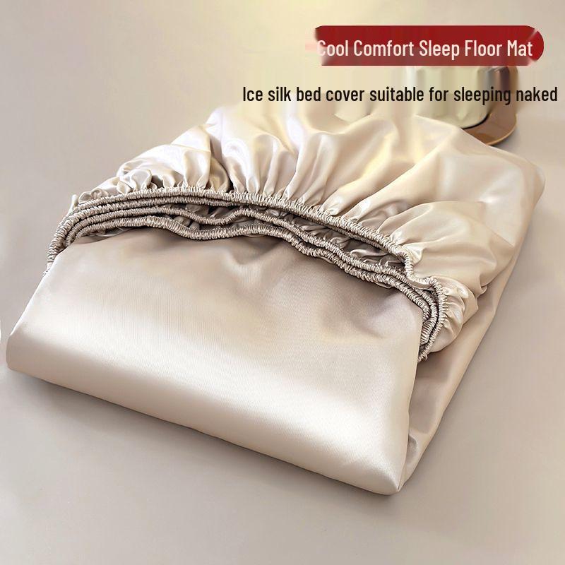 Summer Ice Silk Cooling Fitted Sheet 3-Piece Set with Anti-Slip Full Mattress Cover