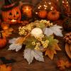 Artificial Candle Ring Wreath Handmade Maple Pumpkin Wreath Autumn Floral Garland  Table Decor
