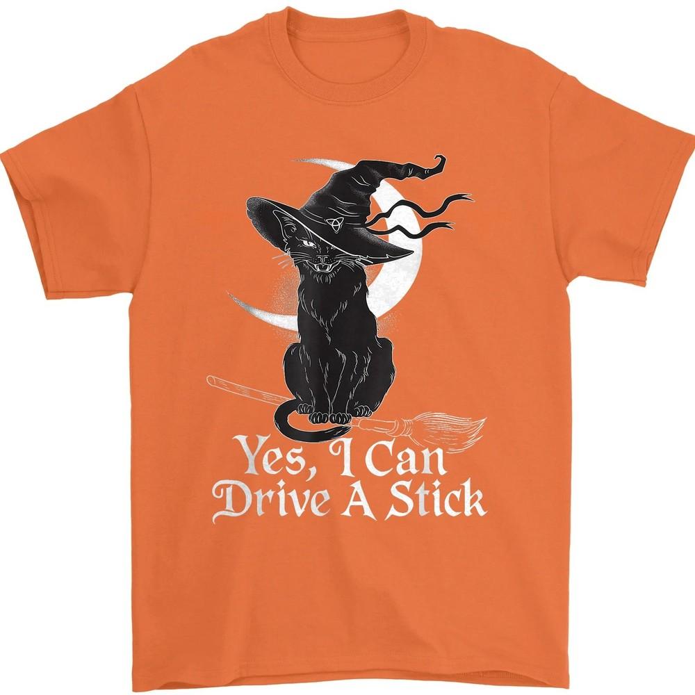 

Yes I Can Drive A Stick Funny Halloween Spooky Cat Witch Unisex T-Shirt 4XL