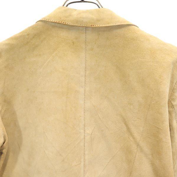 Vintage 60s 70s Long Sleeve Leather Tailored Jacket Beige Women Used