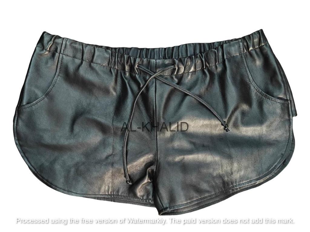 Sport Leder Lässig Schwarz Herren Fitnessstudio Stilvoll Echt Kurze Hosen Boxer Lammfell