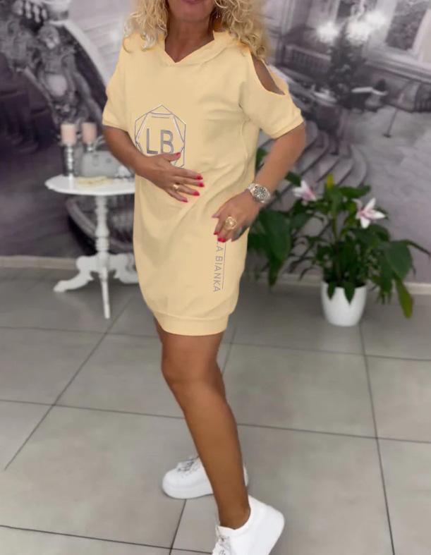 2025 Women's Summer Hooded Letter Print Loose Dress