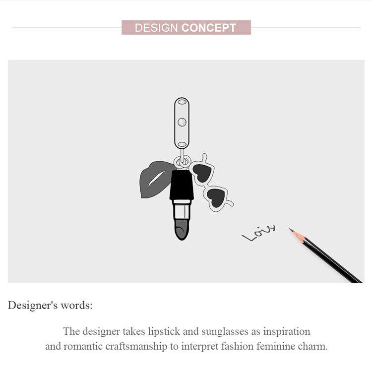 Bamoer Lipstick and Sunglasses Pendant Charm Silver 925 Original Fashion Oxidized Silver Jewelry Gifts for Girl