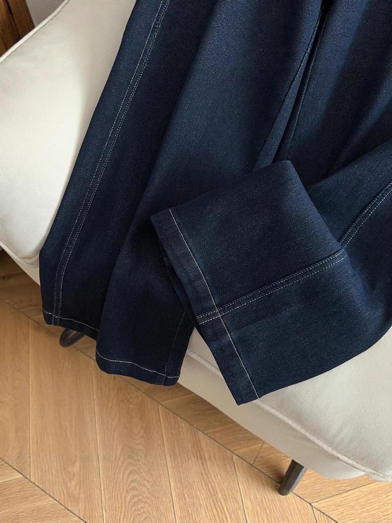 Damskie jeansy z wysokim stanem, dżinsowe, niebieskie, z szerokimi nogawkami - Moda Wiosna/Jesień 2025, Wyszczuplające spodnie codzienne z prostymi nogawkami.