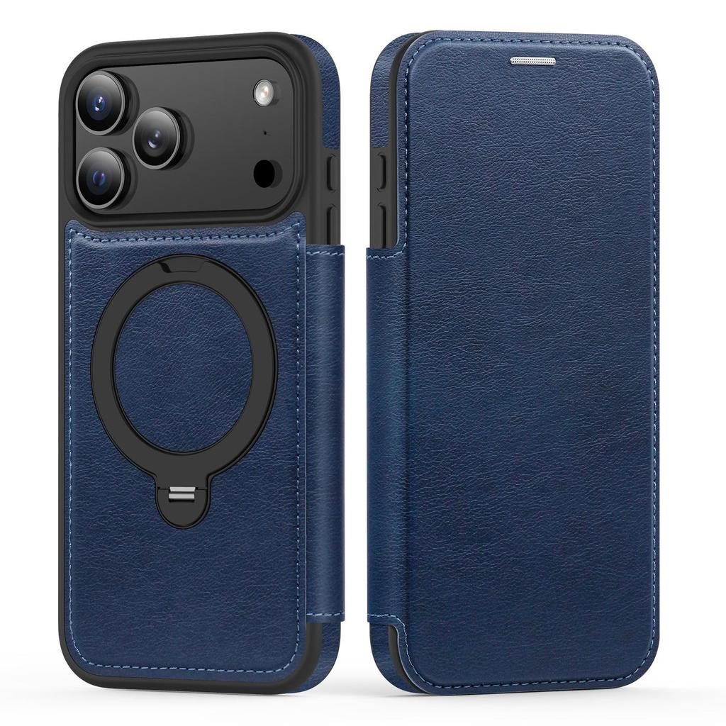 Apple iPhone 17 Pro Max/16/15 Pro Magnetic Flip Leather Case with Stand & Anti-Theft Brush