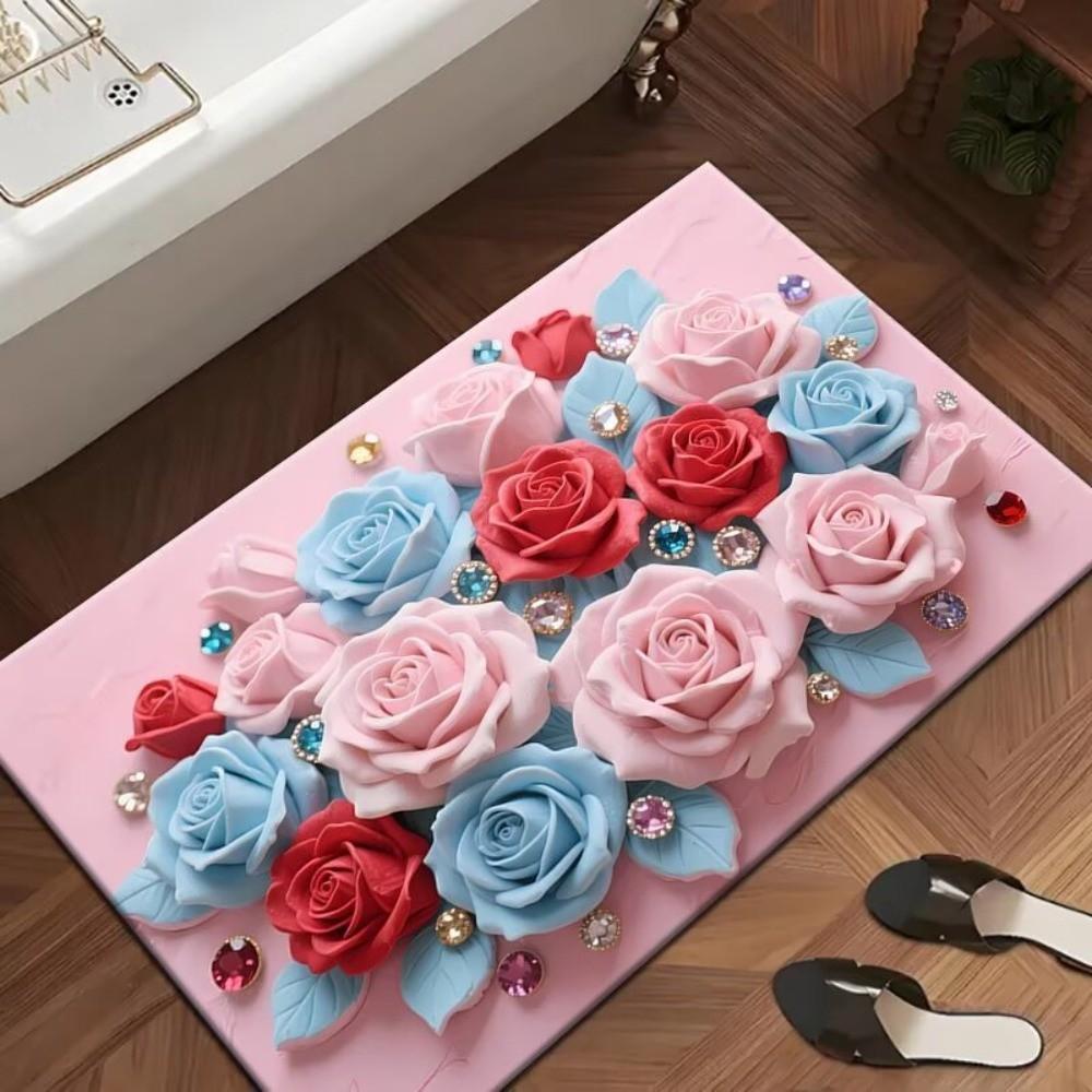 

Прочный алмазный цветочный коврик для ванны Нескользящий Супервпитывающий Коврик для душа в ванную Утолщенный Мягкий Коврик для входной двери Домашний декор