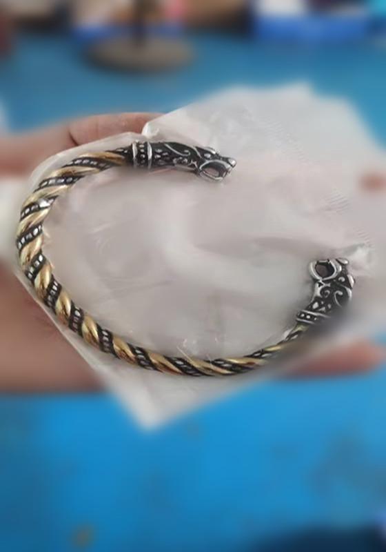 Viking Dragon Head Open Cuff Bracelet For Men Retro Norse Style Jewelry