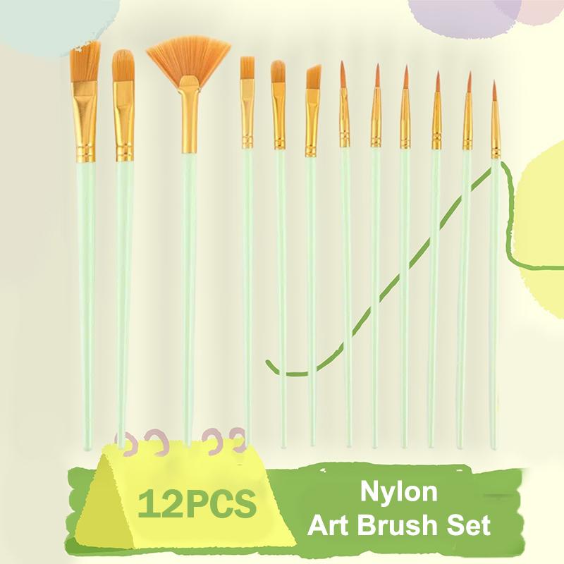Künstler-Nylon-Flachpinsel-Set 12 Stück Borsten-Aquarellpinsel für Öl-Acrylmalerei Kunstwerkzeuge für Schule und Atelier