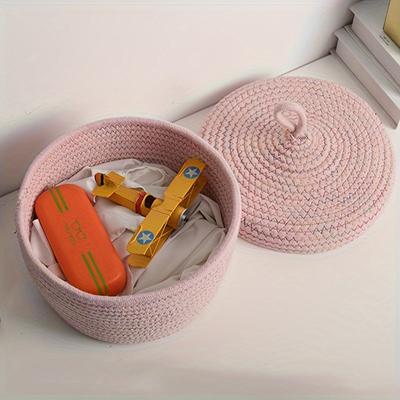 1 Pc Desktop Storage Basket Woven Eco-friendly for Remote Control Keys Cosmetics Snacks with Lid
