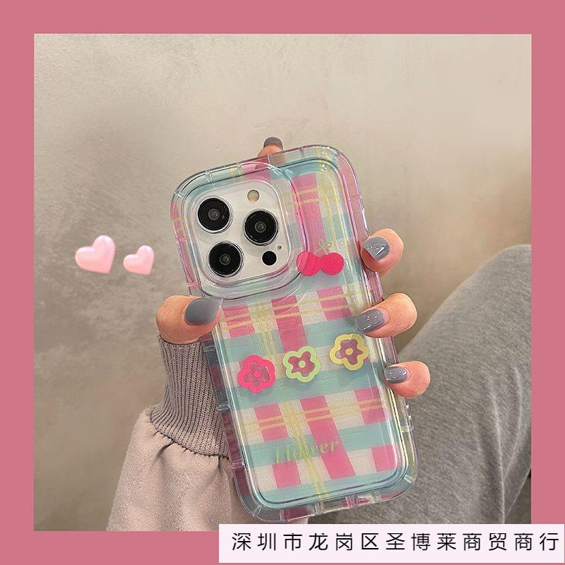 Striped plaid flower apple 15 mobile phone case iphone14promax transparent soft rubber 13/12/11 anti-drop xr