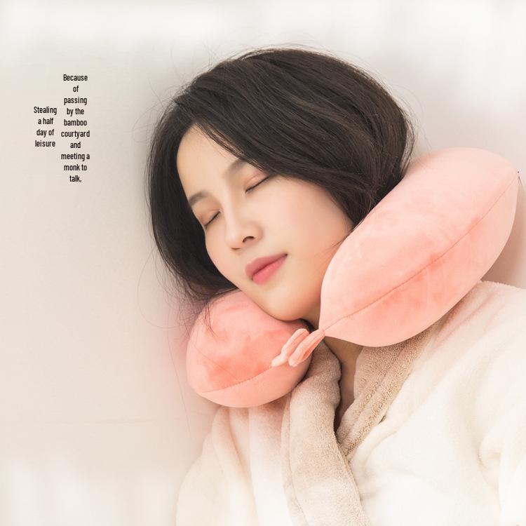 U-Shaped Travel Neck Pillow with Embroidered Logo - Solid Color Memory Foam Design