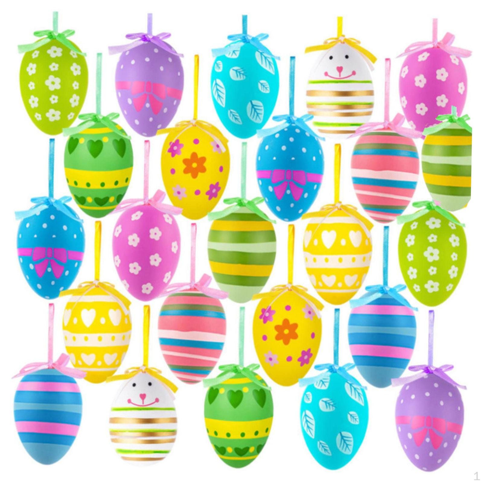 

24 Pieces Easter Decoration Eggs 6x4cm Tree Basket Ornaments for Window Party Home A